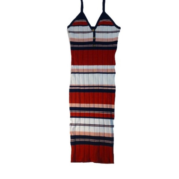 Jolie & Joy Striped Bodycon Midi Ribbed Knit Dress Size Medium - Picture 1 of 13